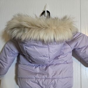 GUESS Toddler Girls Lavender Puffer Jacket Faux Fur Hood Winter Coat 2T